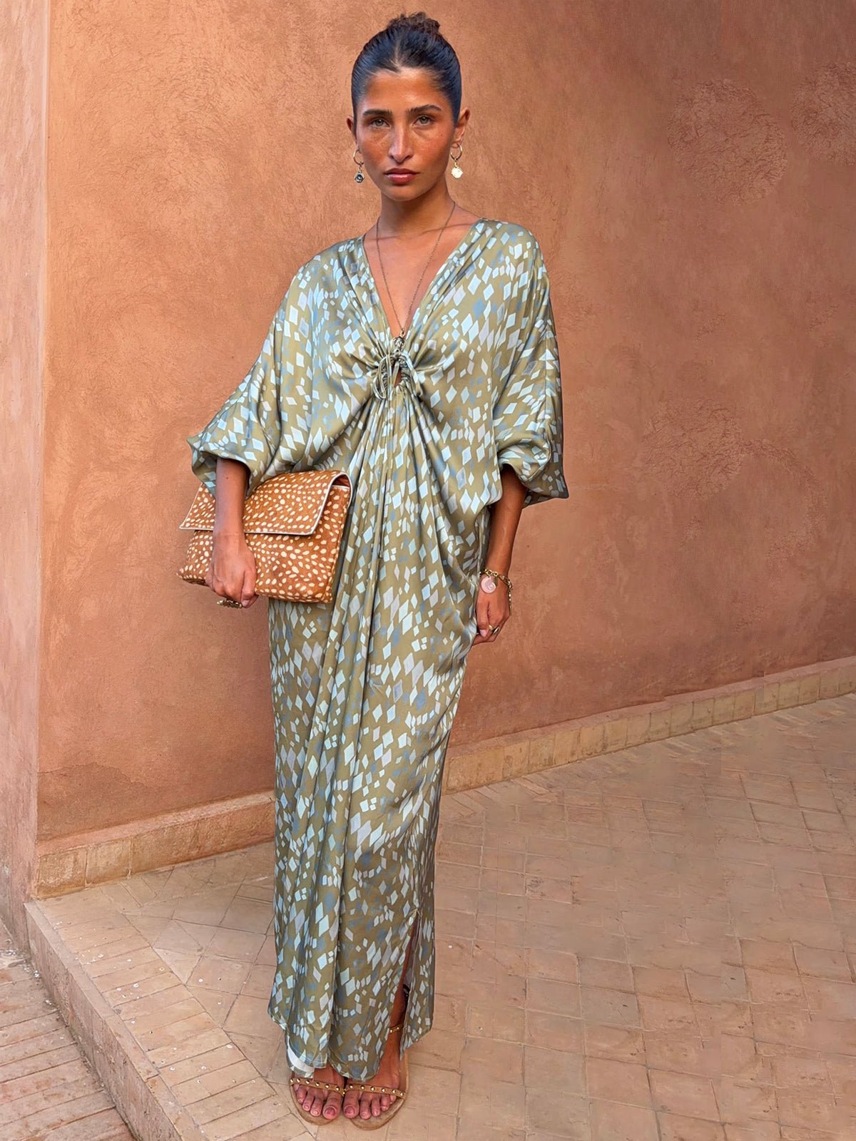 Never Fully Dressed Green Diamond Print Toria Dress - Glebe Fashion