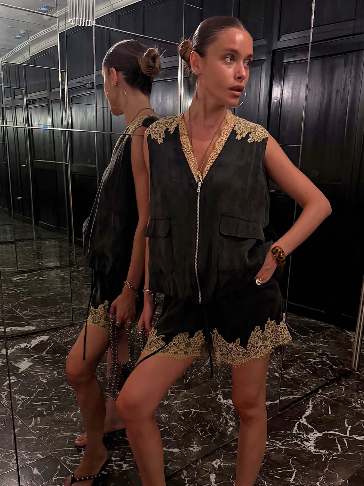 Never Fully Dressed Grey Lace Bubble Zip Vest - Glebe Fashion