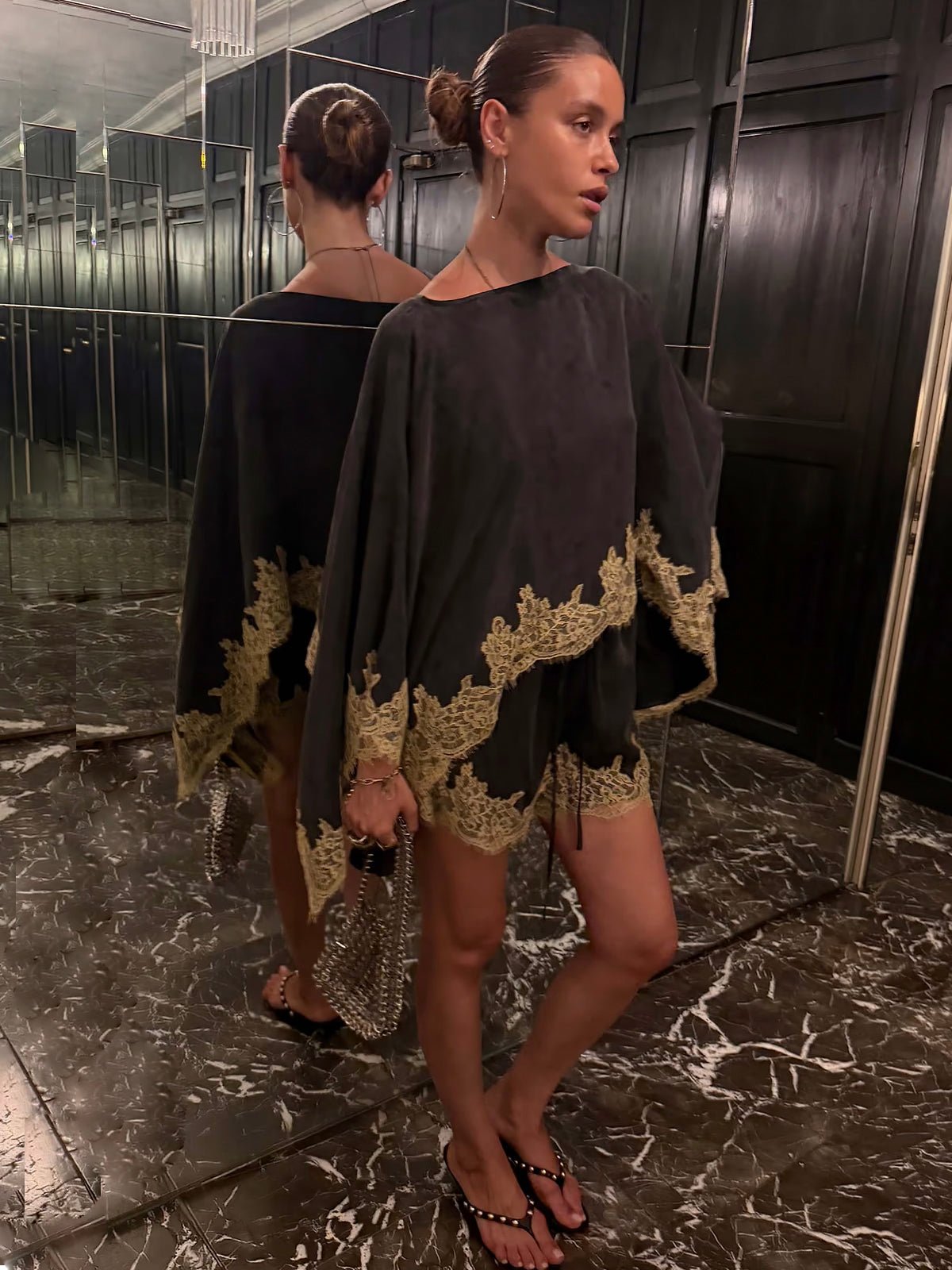 Never Fully Dressed Grey Lace Trim Cape - Glebe Fashion