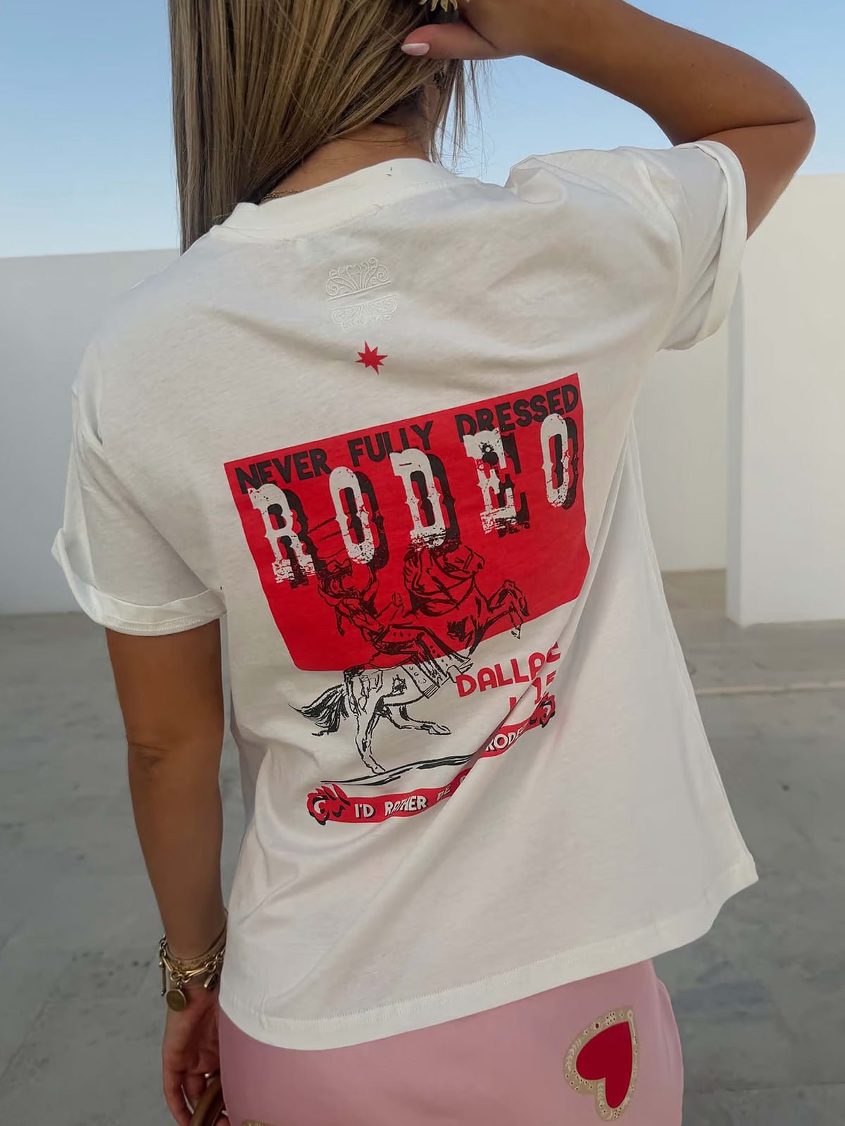 Never Fully Dressed White Rodeo T-Shirt - Glebe Fashion