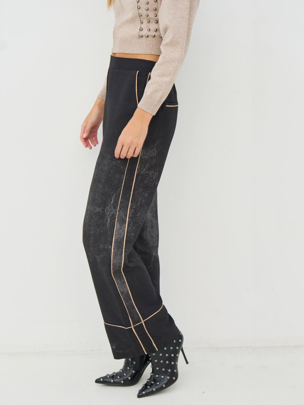 Nu Denmark Creola Wide Leg Trousers Black Mix - Glebe Fashion
