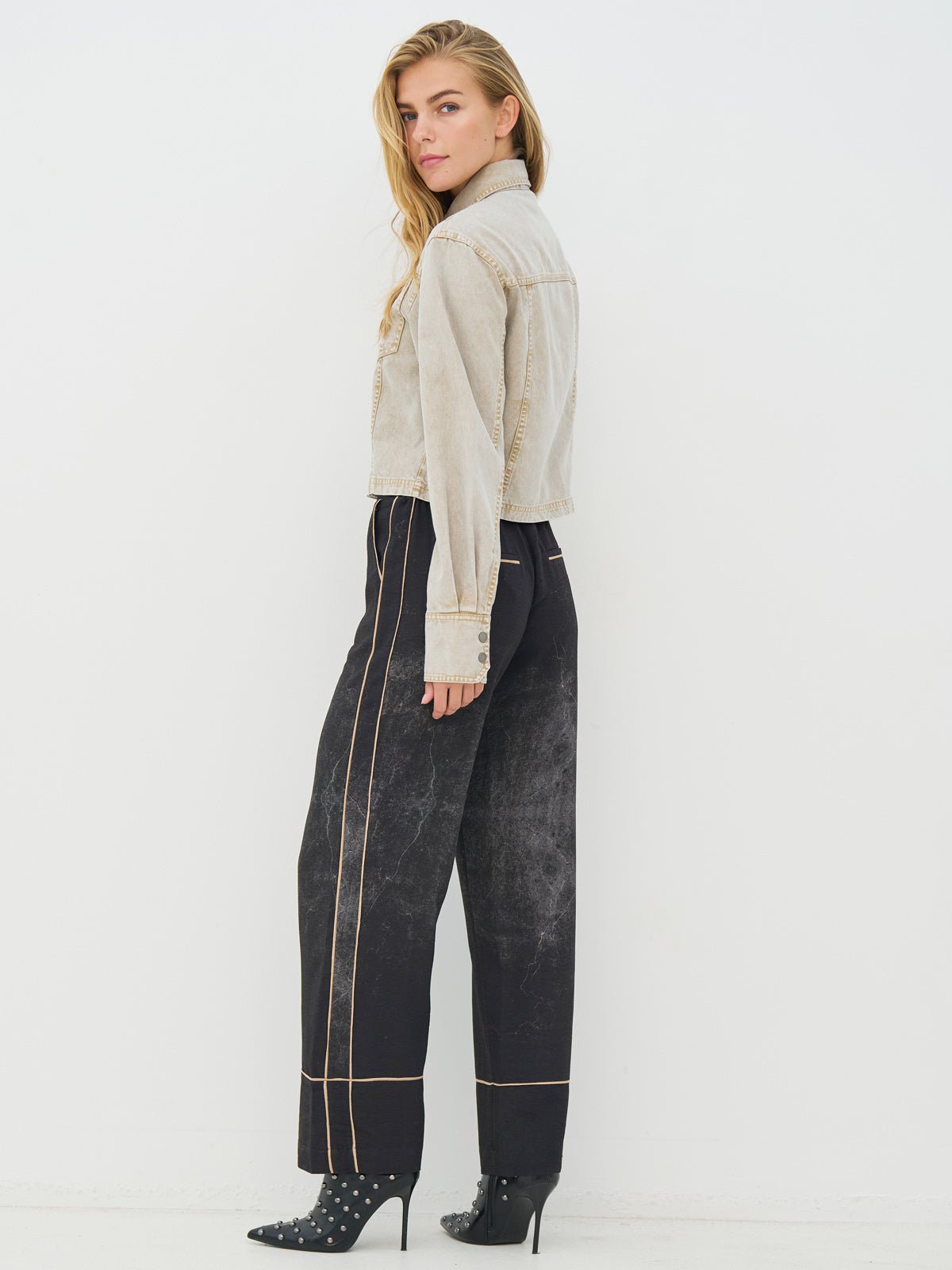 Nu Denmark Creola Wide Leg Trousers Black Mix - Glebe Fashion