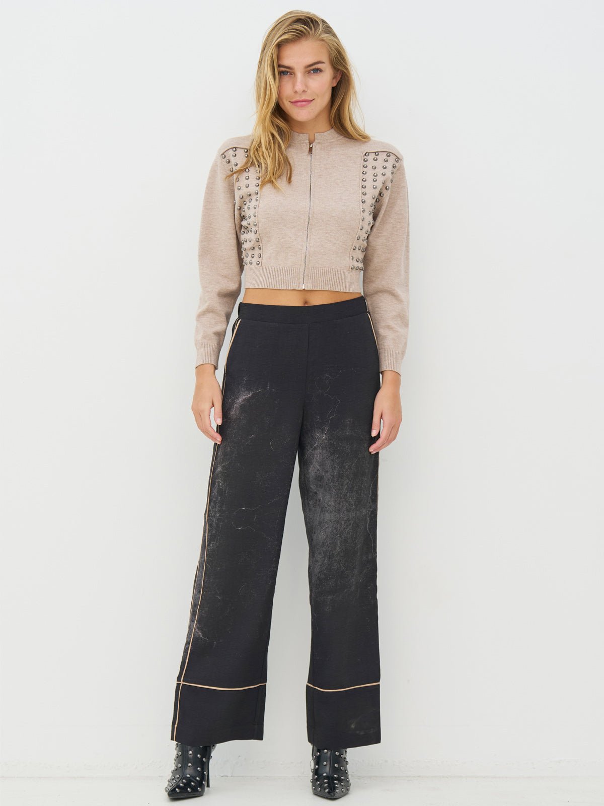 Nu Denmark Creola Wide Leg Trousers Black Mix - Glebe Fashion