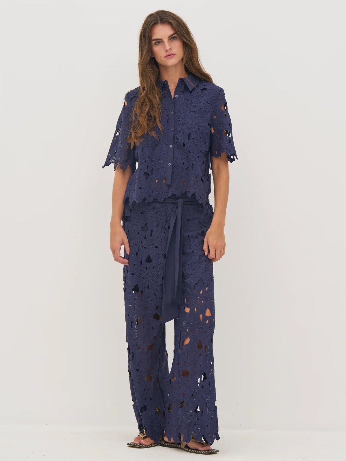 Nu Denmark Decia Lace Trousers Navy - Glebe Fashion