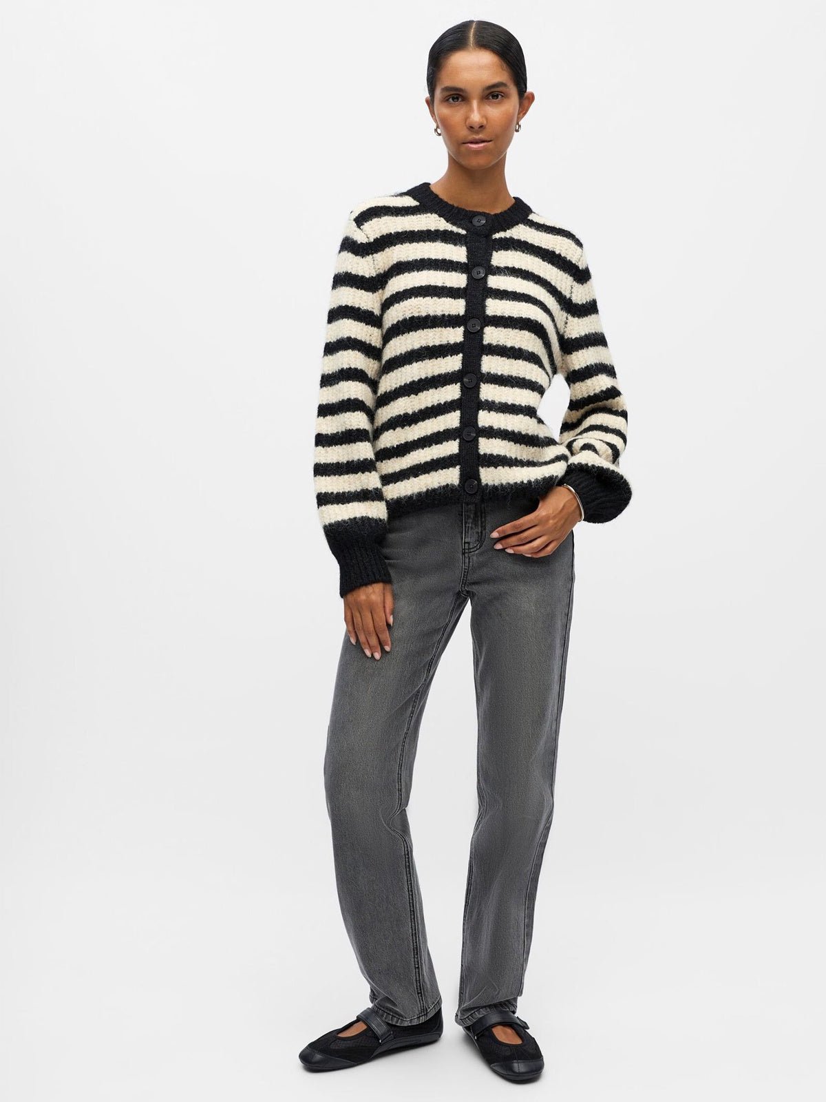 Object Milu Stripe Cardigan Black - Glebe Fashion