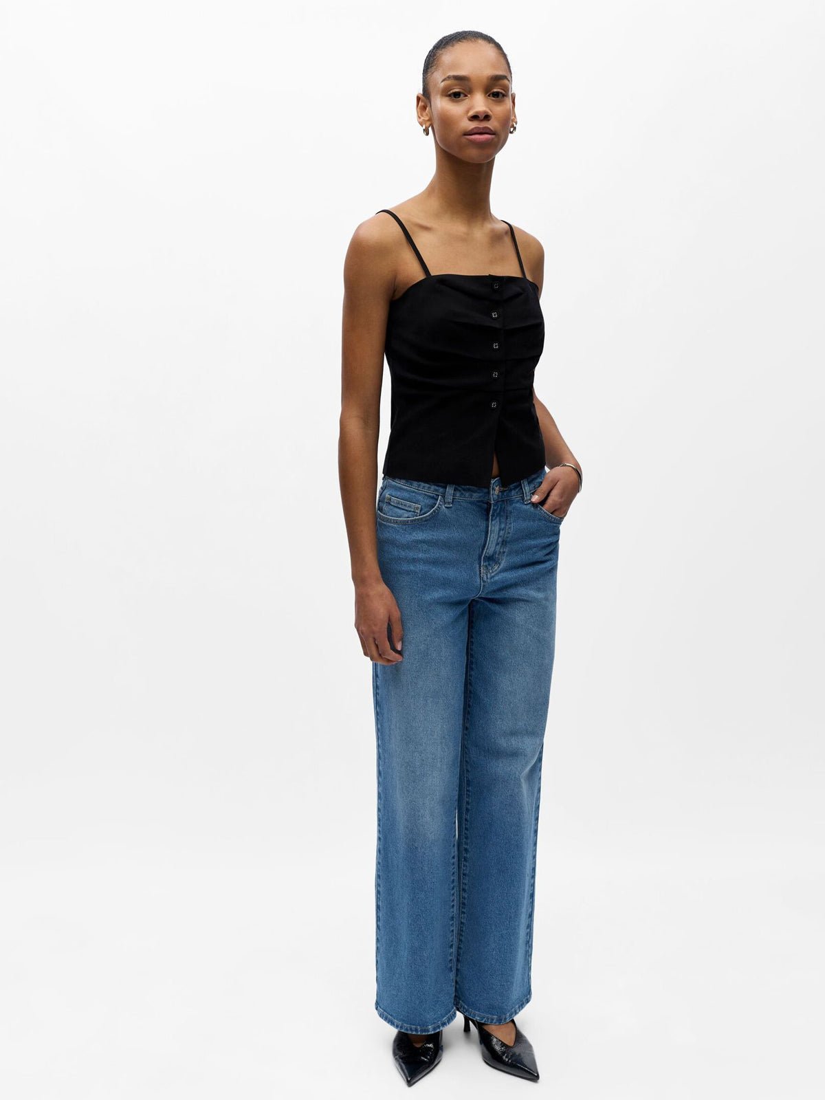 Object Strappy Ruched Top Black - Glebe Fashion