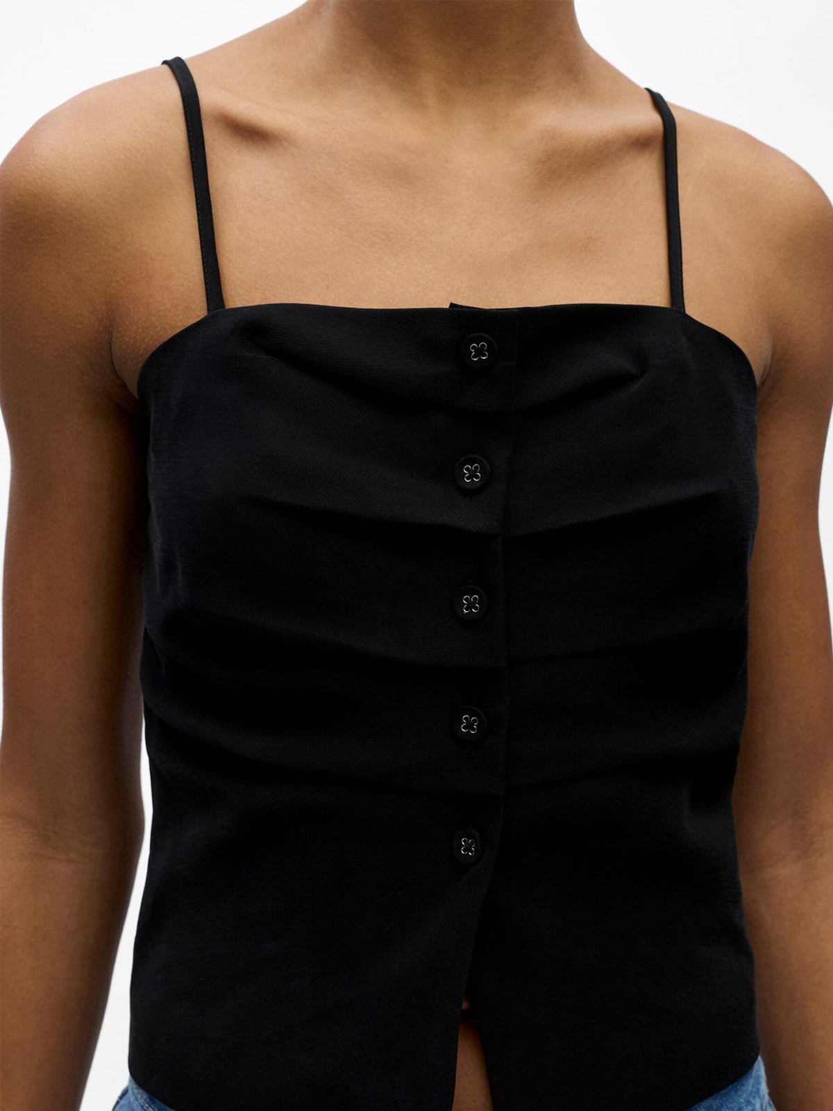 Object Strappy Ruched Top Black - Glebe Fashion