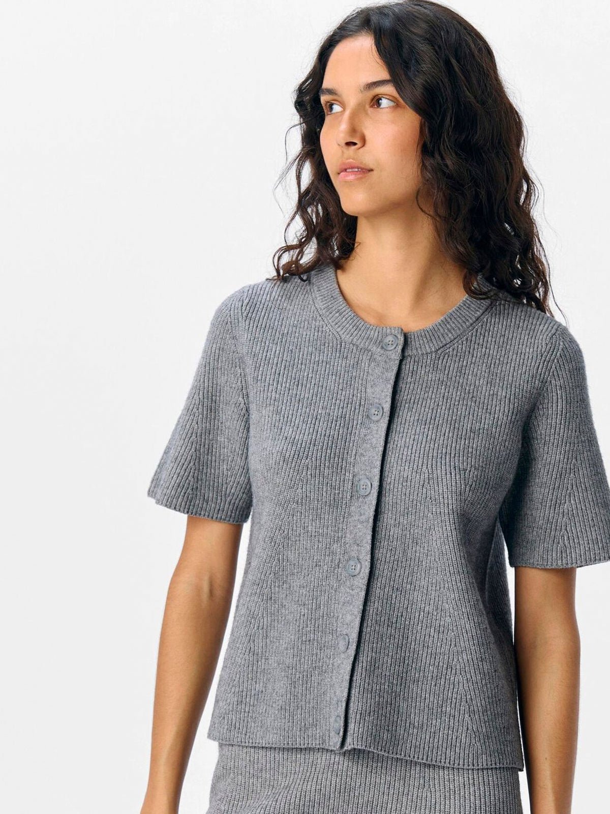 Object Viola Short Sleeve Cardigan Grey - Glebe Fashion