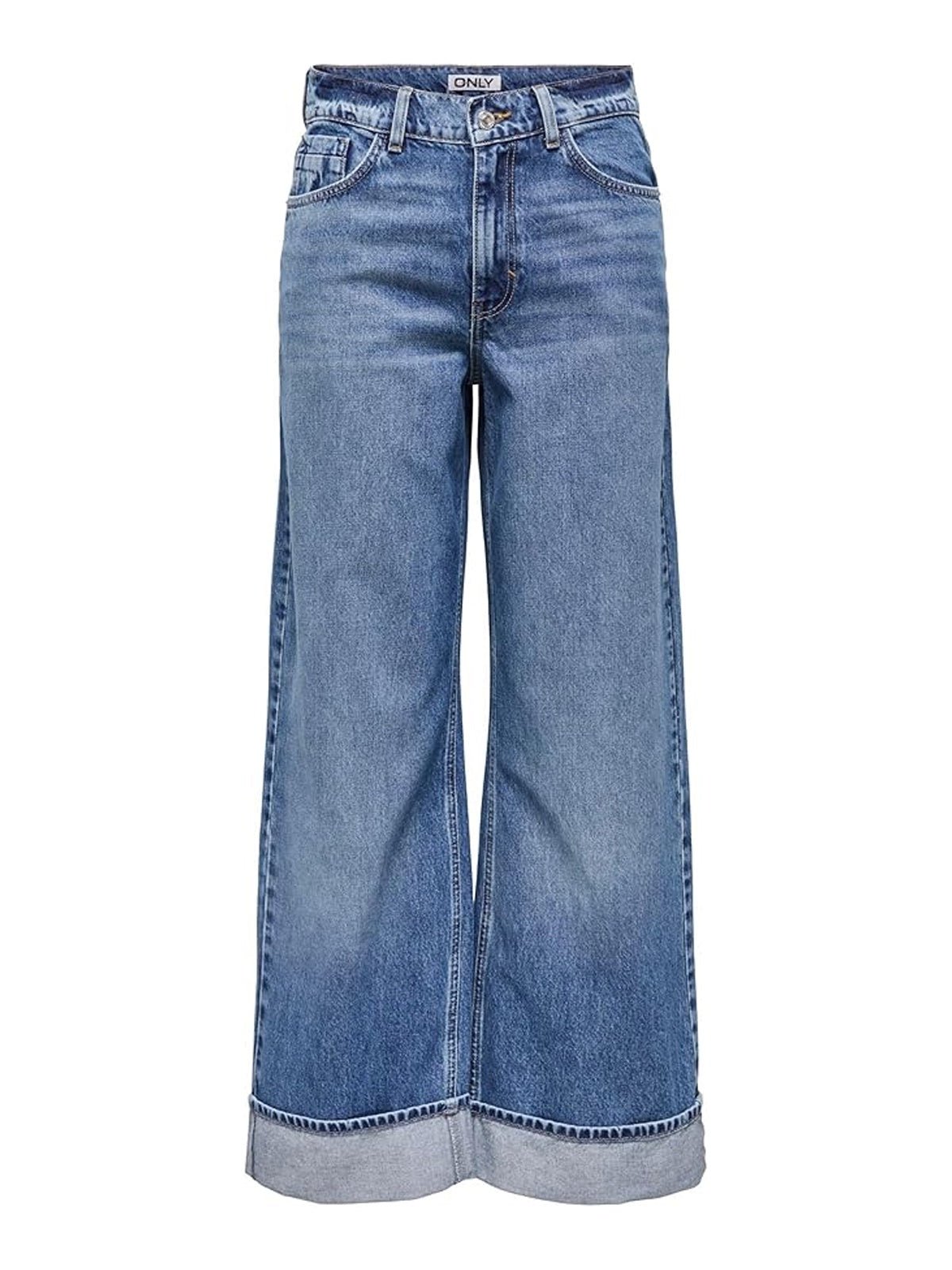 Only High Waist Wide Fold Up Denims - Glebe Fashion
