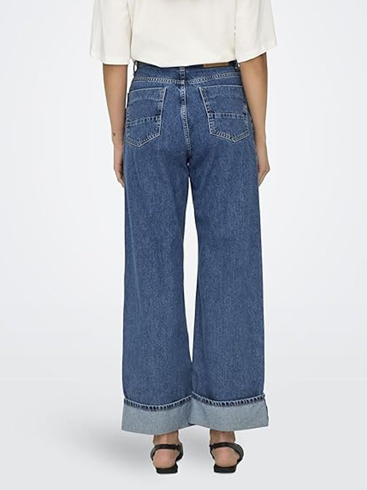 Only High Waist Wide Fold Up Denims - Glebe Fashion