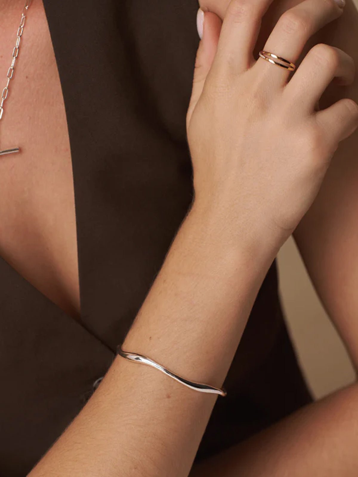 Orelia Fine Wave Bangle Silver - Glebe Fashion