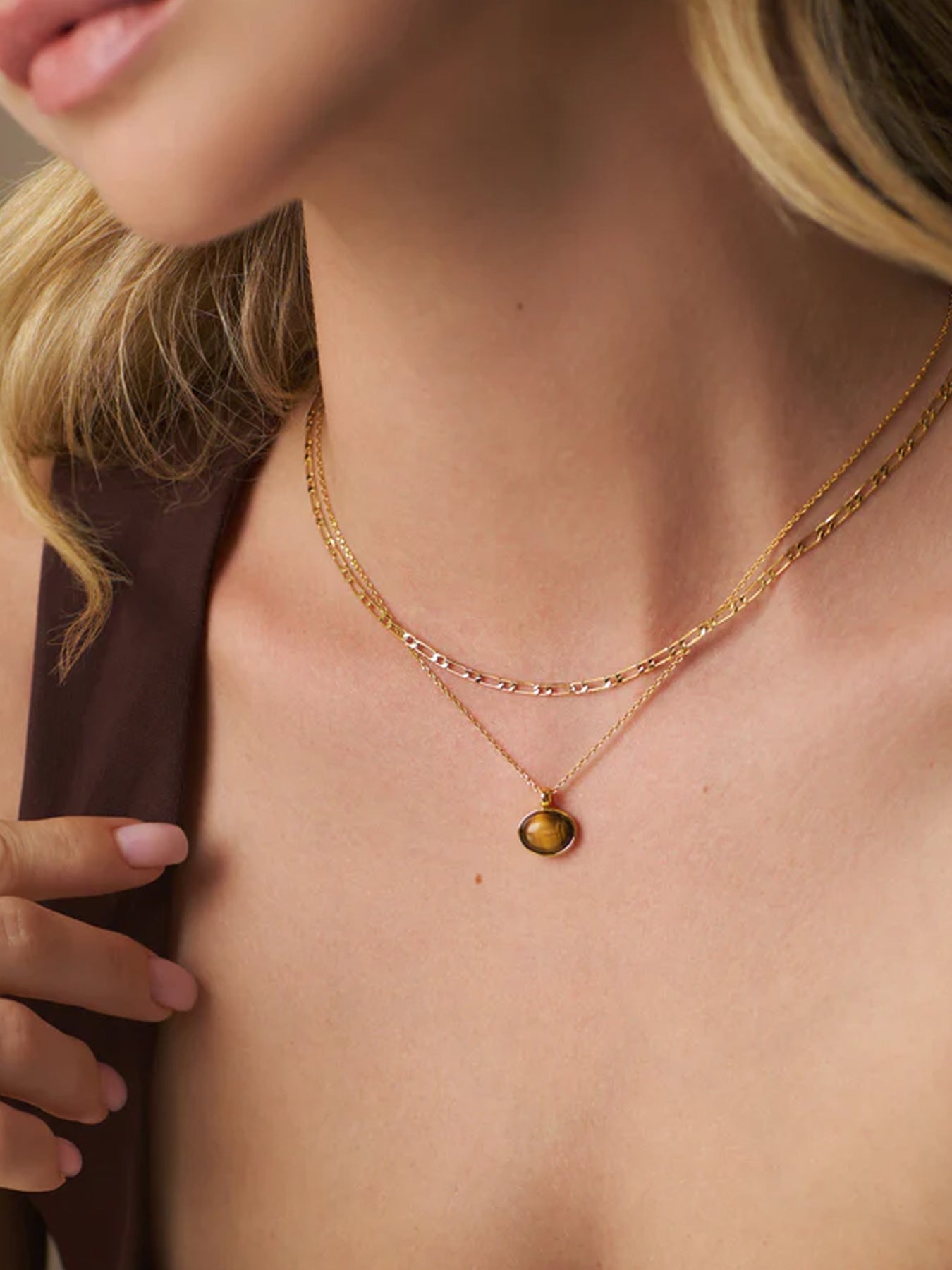 Orelia Semi Precious Tigers Eye Pendant - Glebe Fashion