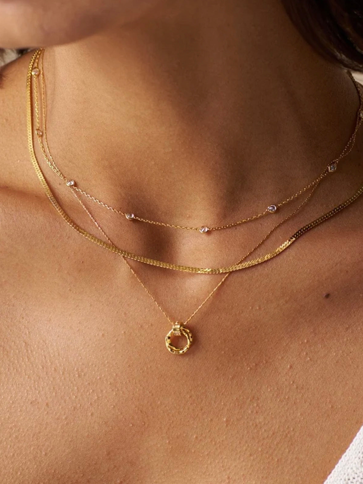 Stationed Crystal & Snake 2 Row Necklace