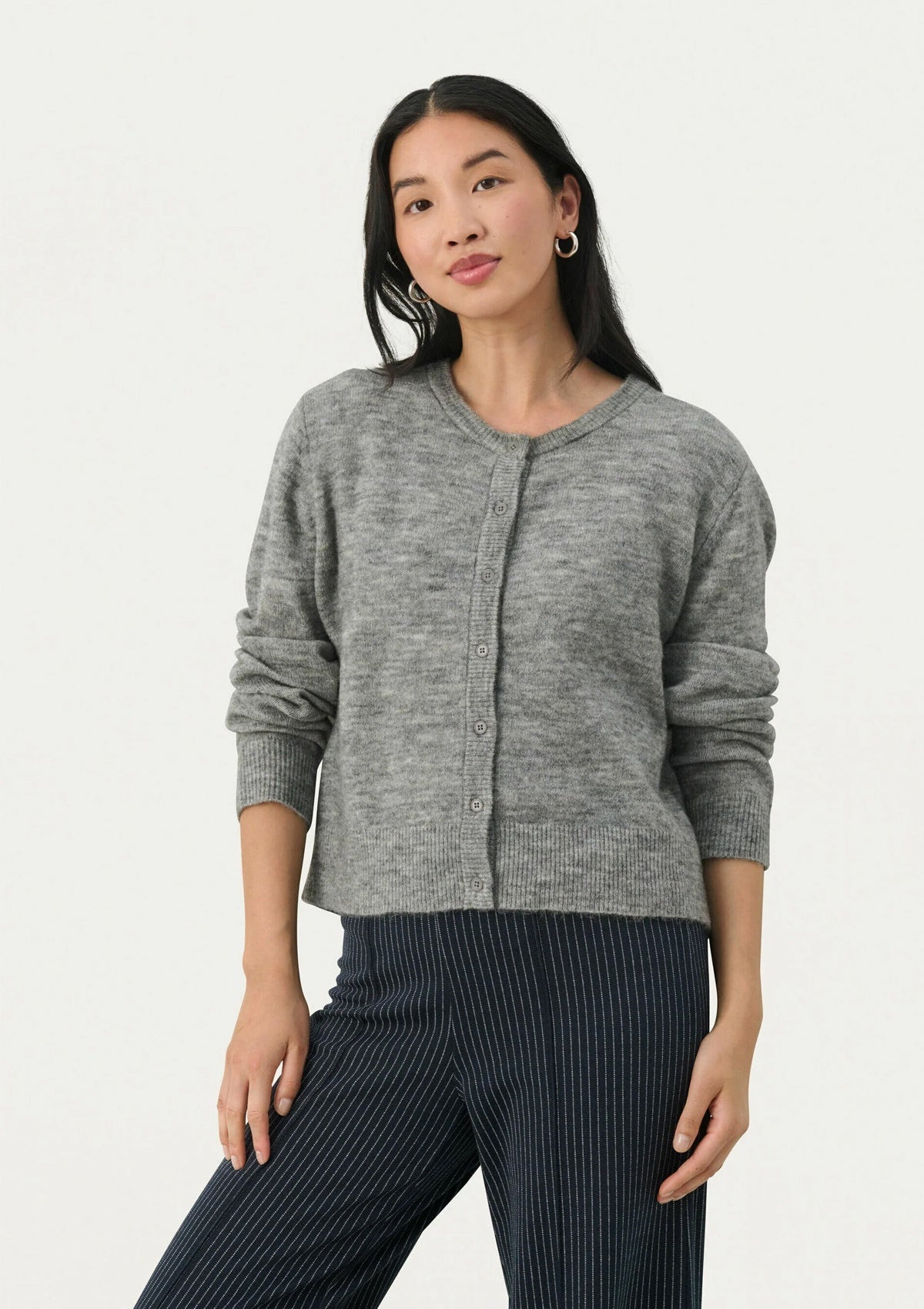 Part Two Cardigan Medium Grey Melange - Glebe Fashion