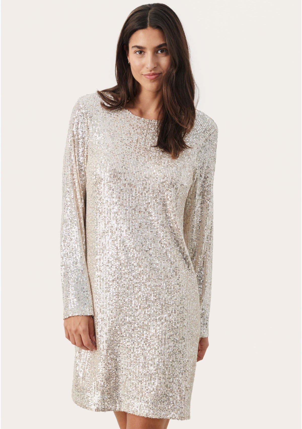 Part Two Darleen Silver Sequin Long Sleeve Dress - Glebe Fashion
