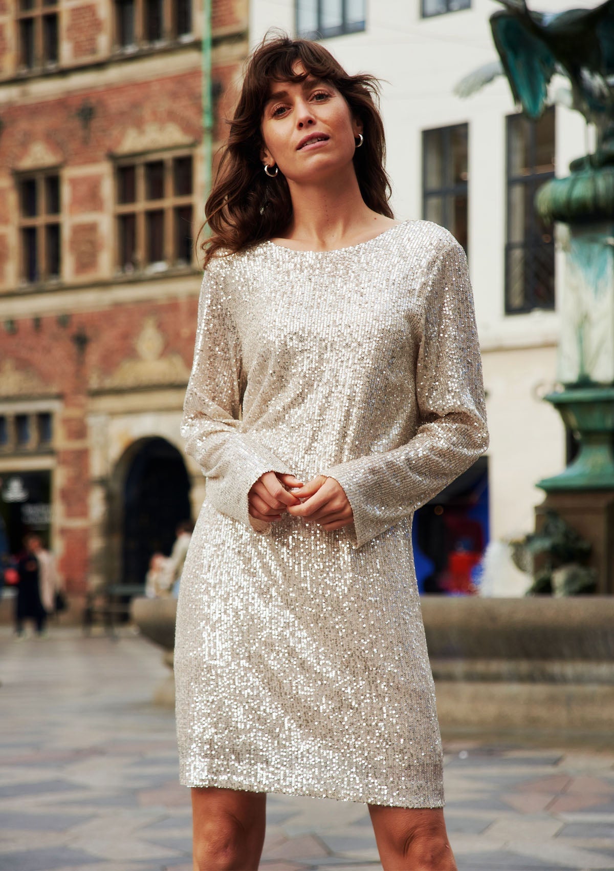 Part Two Darleen Silver Sequin Long Sleeve Dress - Glebe Fashion