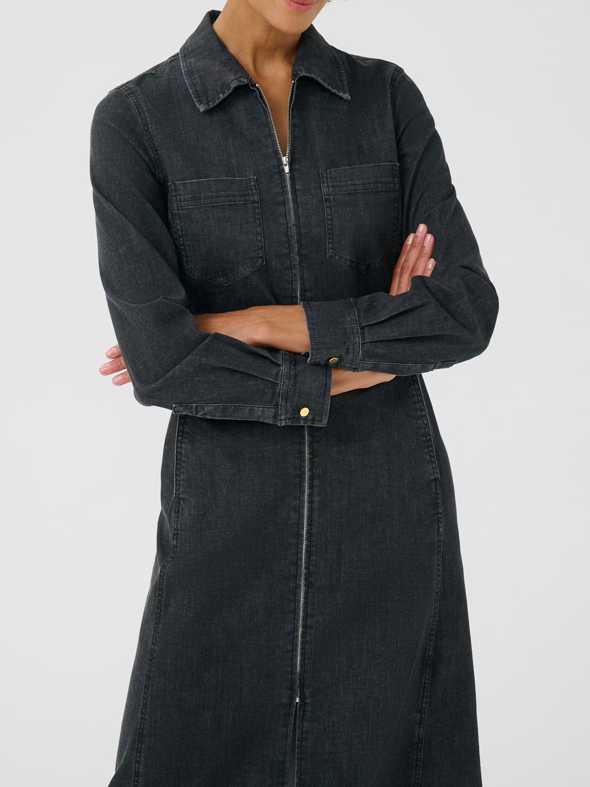 Part Two SannisPW Denim Midi Dress Black - Glebe Fashion