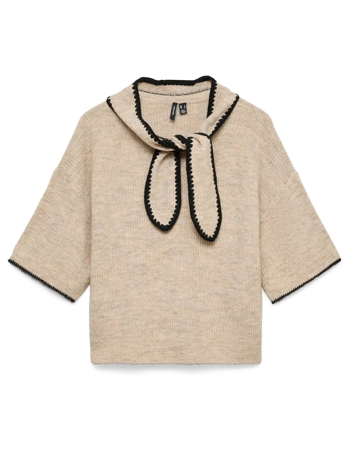 Scarf Short Sleeve Pullover Natural - Glebe Fashion