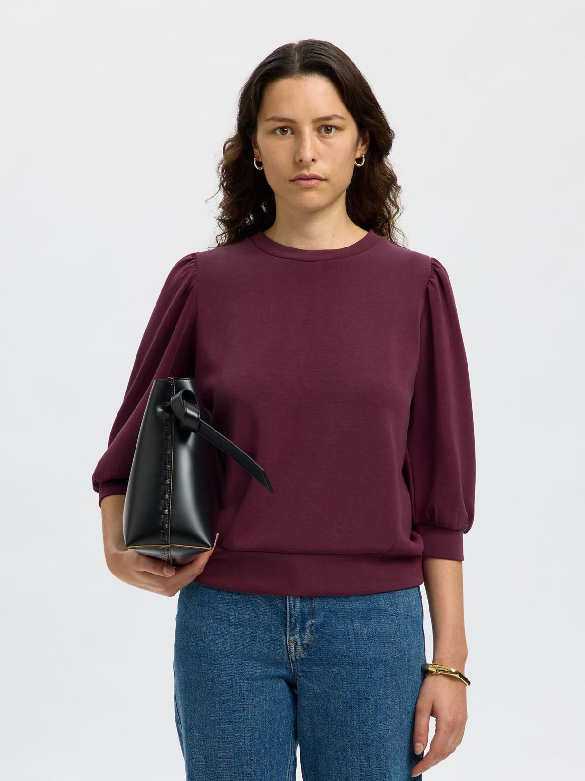 Selected Femme 3/4 Sweat Top Fig - Glebe Fashion