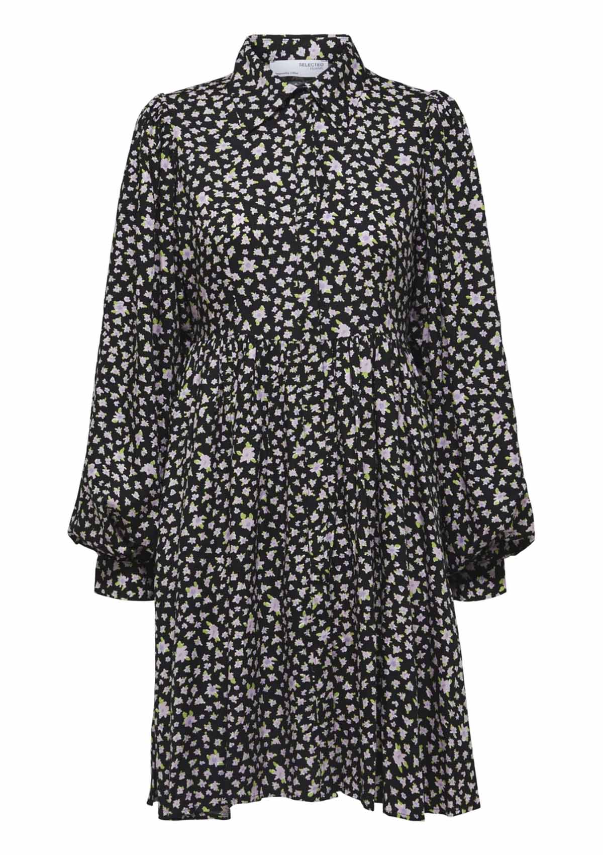Selected Femme Judita Short Black Floral Shirt Dress - Glebe Fashion