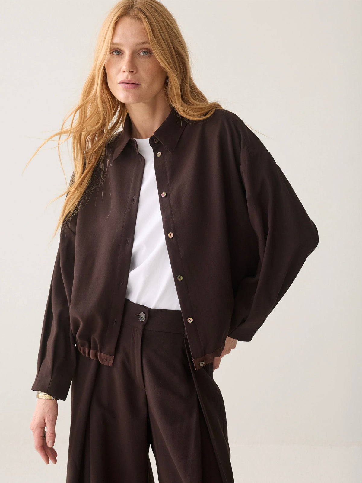 Summum Blouse With A Drawstring Dark Chocolate - Glebe Fashion