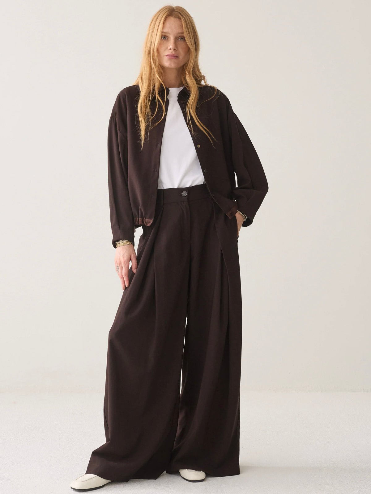Summum Blouse With A Drawstring Dark Chocolate - Glebe Fashion