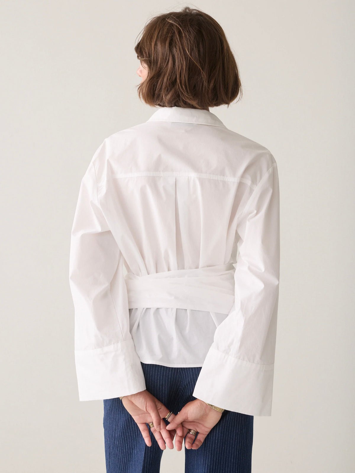 Summum Wrap Blouse In Crispy Poplin White - Glebe Fashion