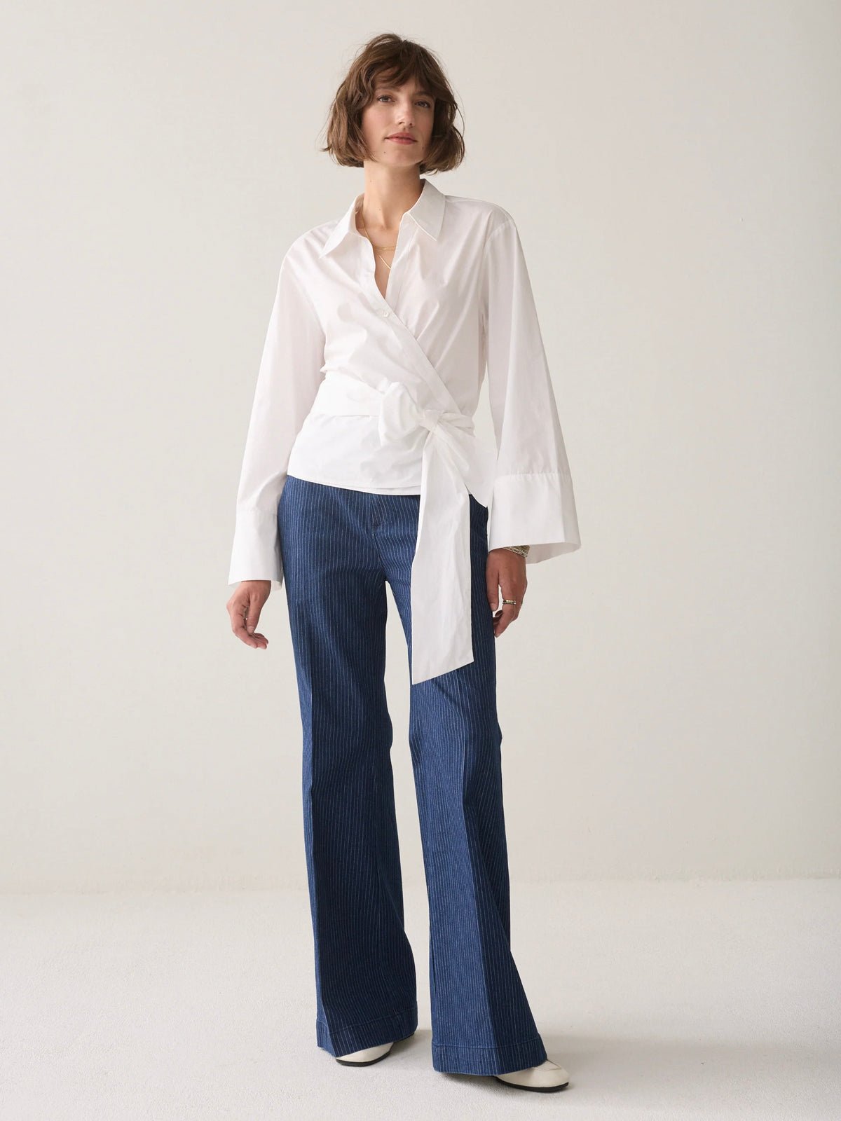 Summum Wrap Blouse In Crispy Poplin White - Glebe Fashion