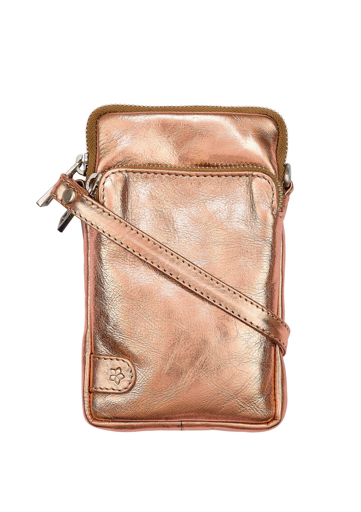 Metallic Rose Pink Leather Phone Bag