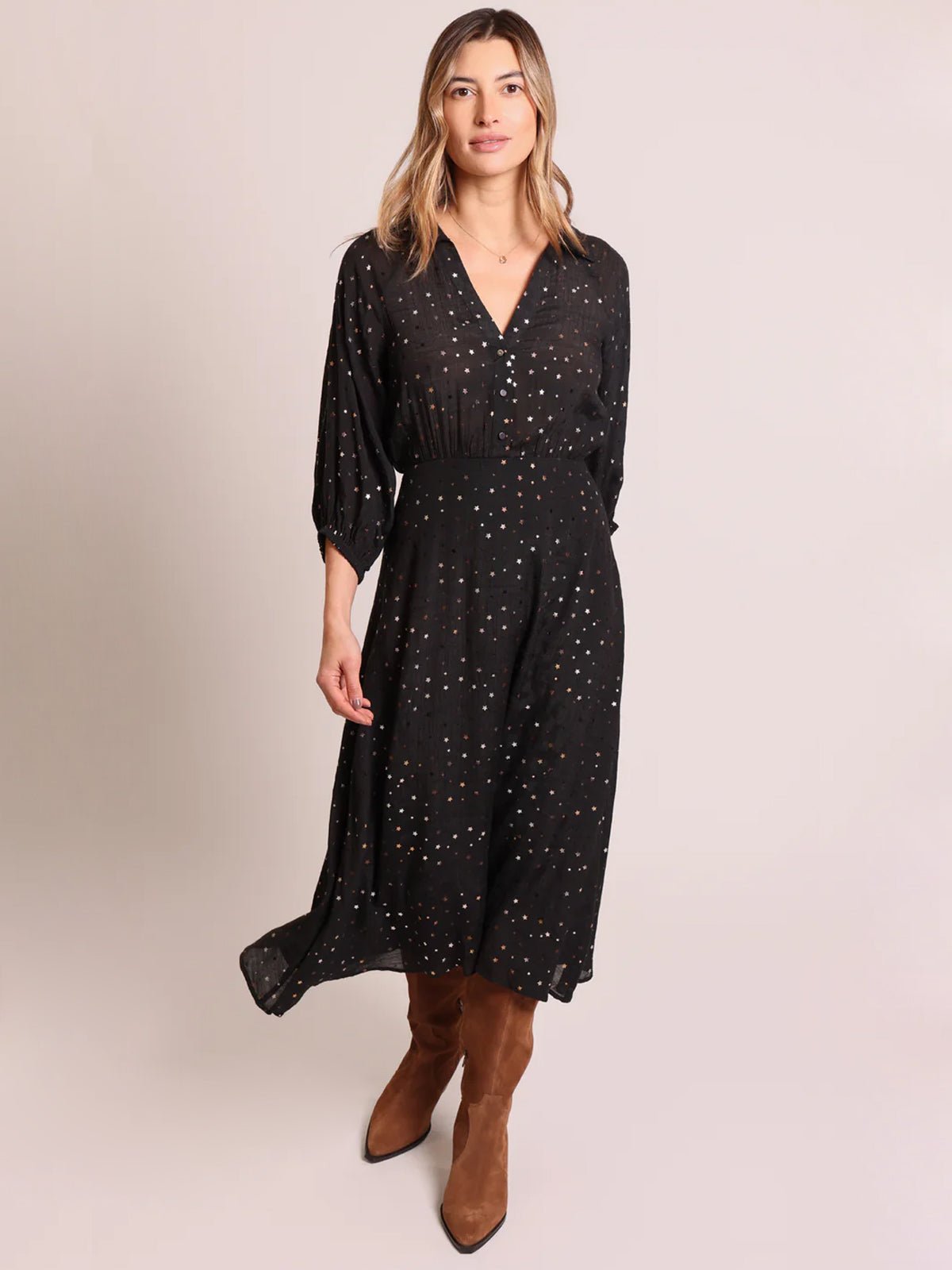 Traffic People Fusion Dress Black Star Print - Glebe Fashion