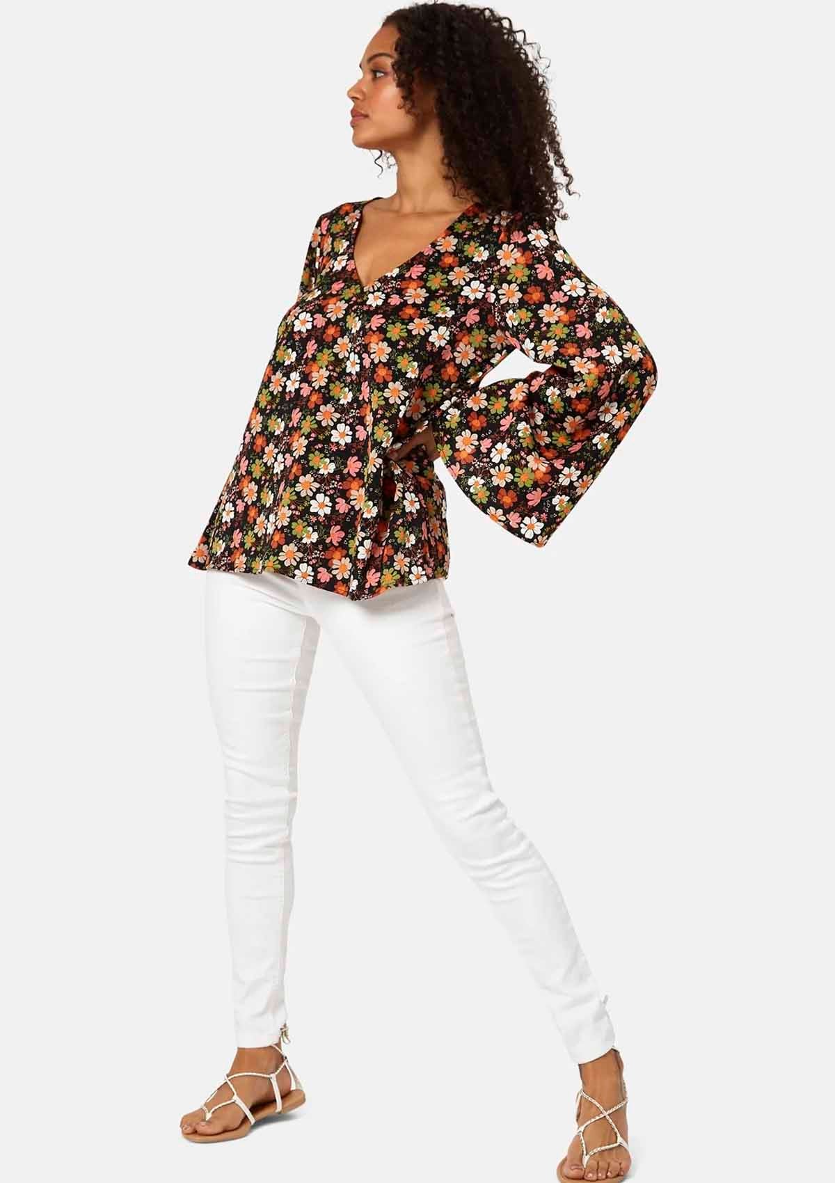 Traffic People Pieta Top Black Floral Print - Glebe Fashion