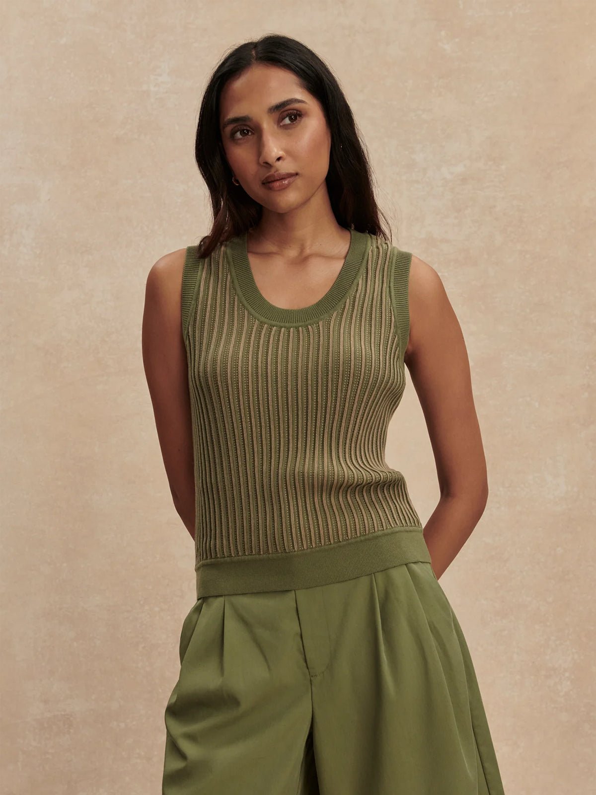 Varley Aldcroft Stitch Knit Tank Olivine - Glebe Fashion