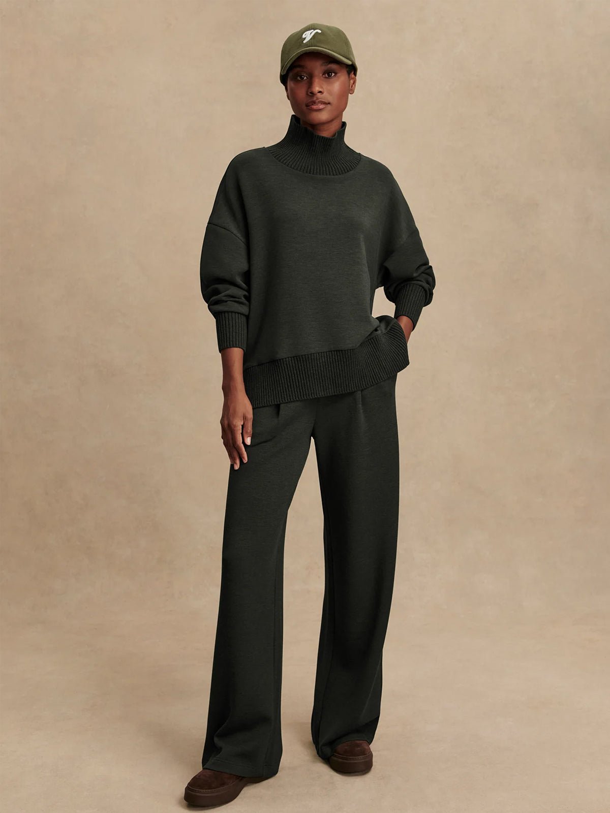 Varley Barker High Neck Sweat Olive Marl - Glebe Fashion