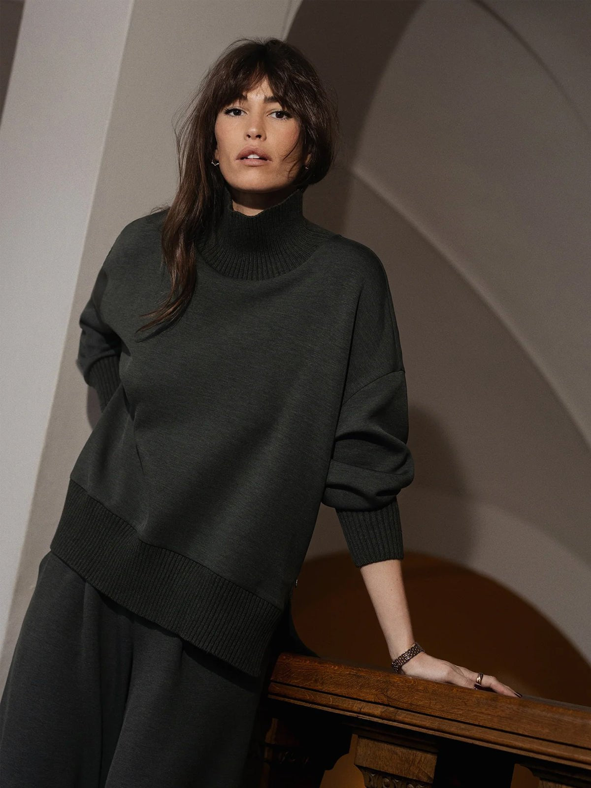 Varley Barker High Neck Sweat Olive Marl - Glebe Fashion