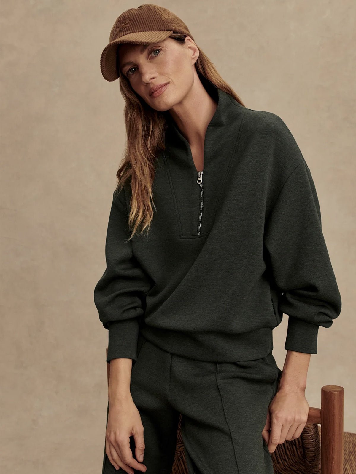 Varley Davidson Sweat Olive Marl - Glebe Fashion