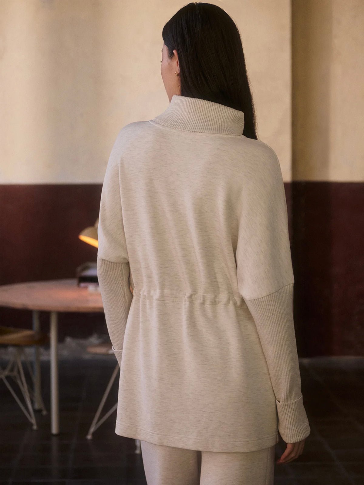 Varley Ethel Cinch Waist Sweat Ivory Marl - Glebe Fashion