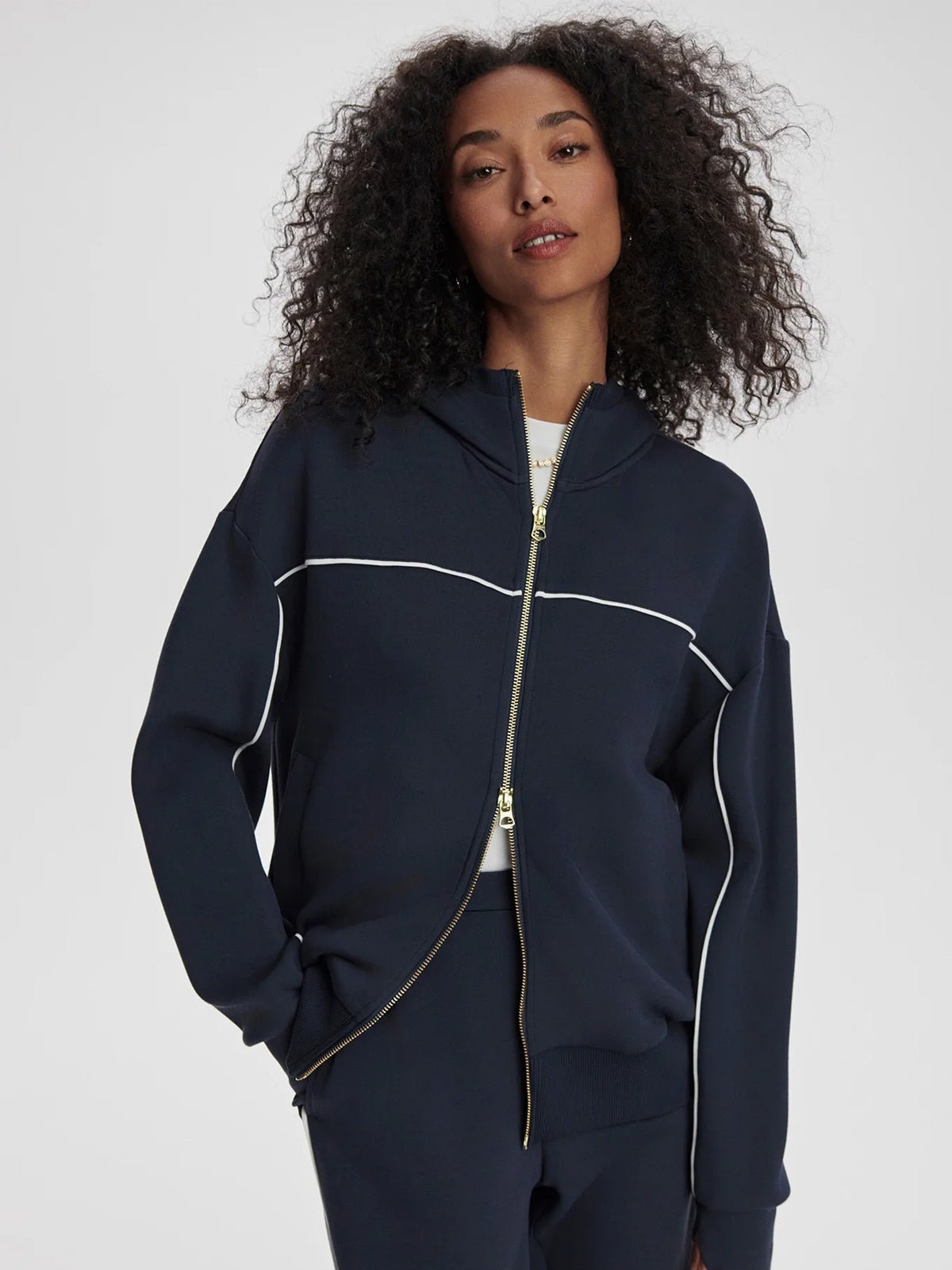 Varley Gia Zip Through Hooded Sweat Navy - Glebe Fashion