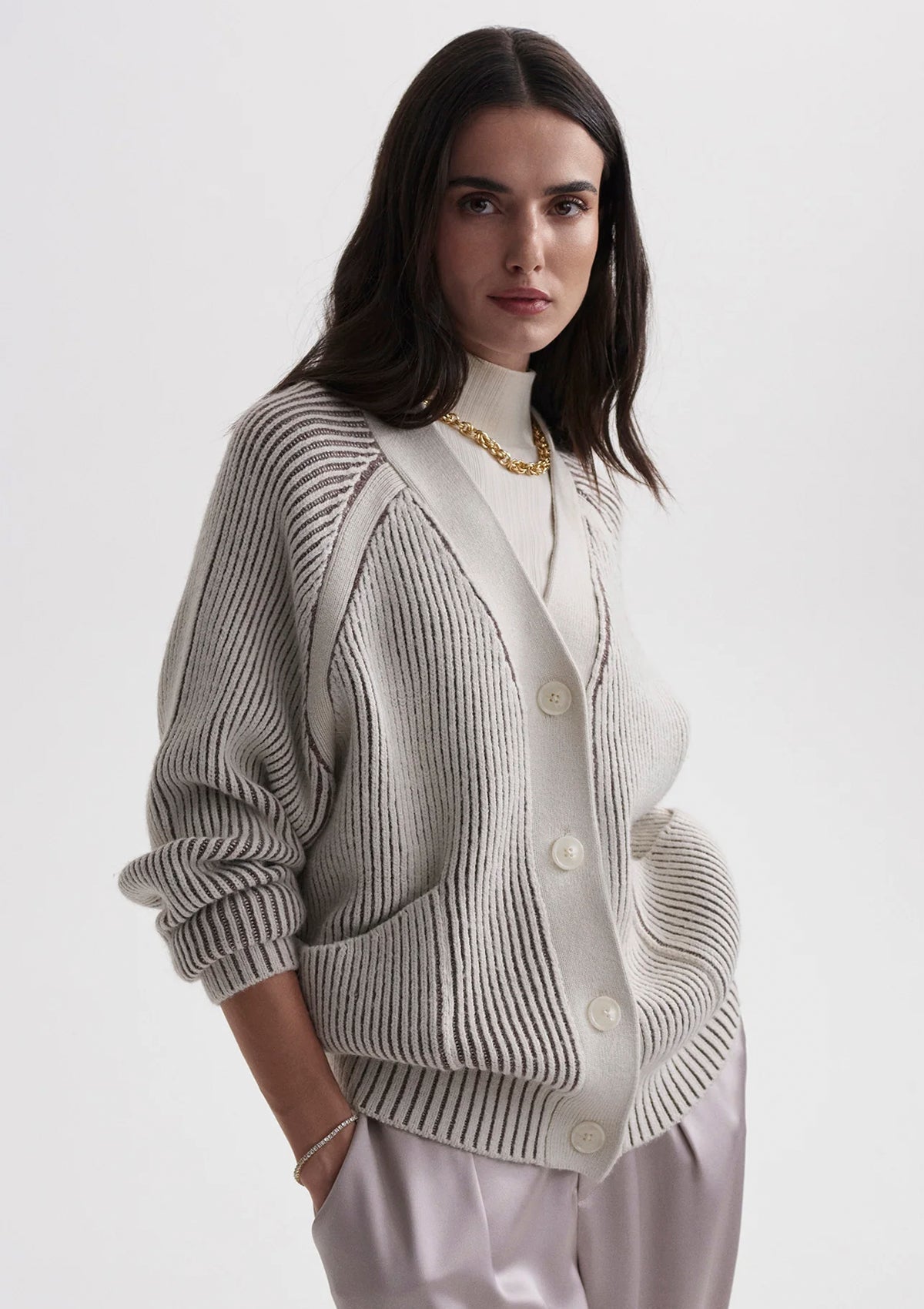 Varley Jude Plated Cardigan Birch - Glebe Fashion
