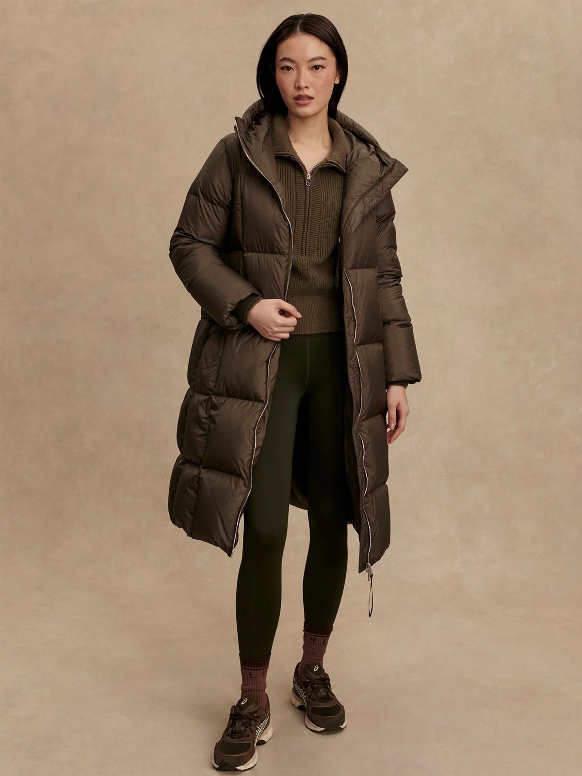 Varley Katya Long Down Puffer Jacket Dark Olive Metallic - Glebe Fashion