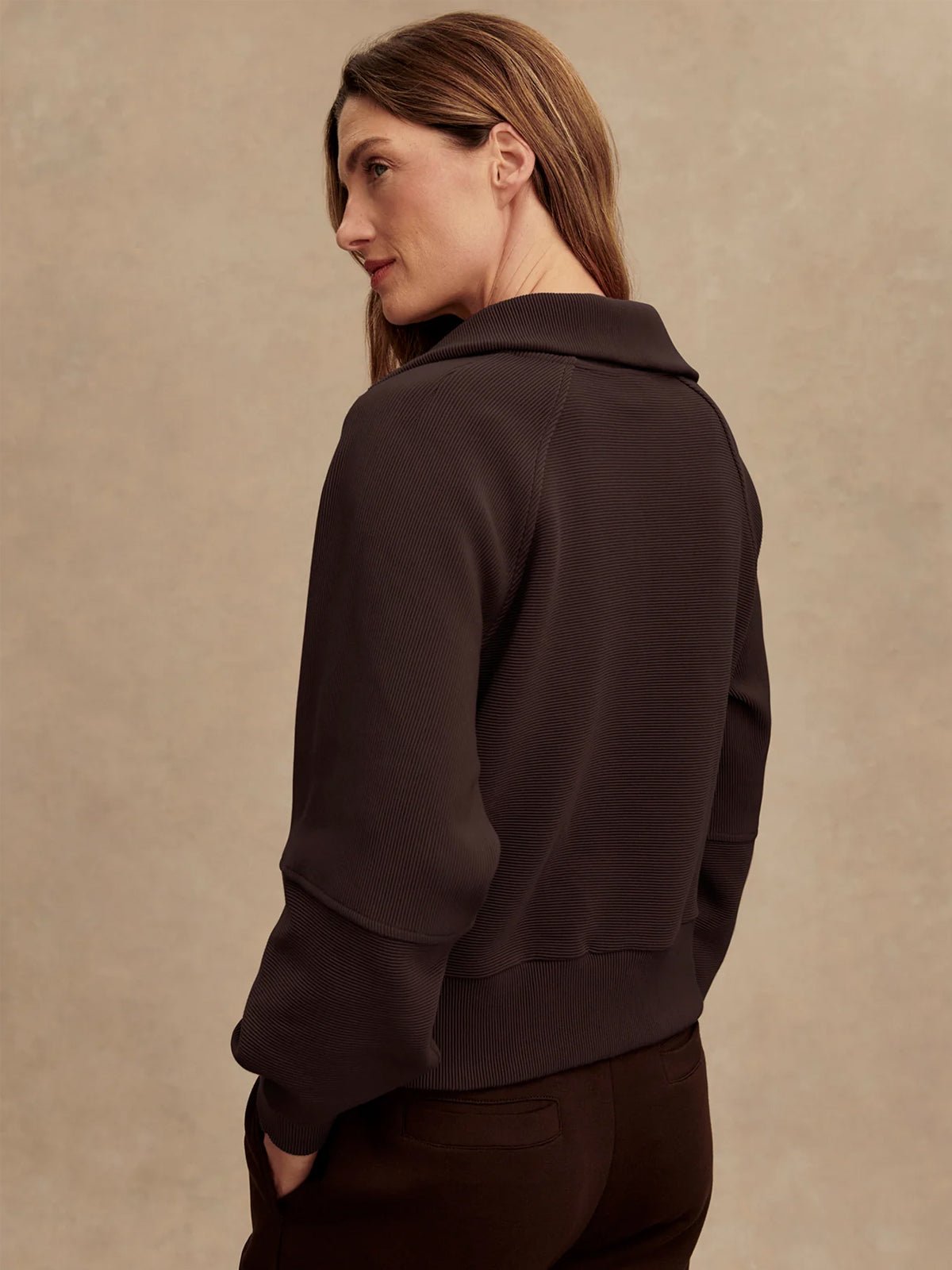 Varley Milano Half Zip Sweat Coffee Bean - Glebe Fashion