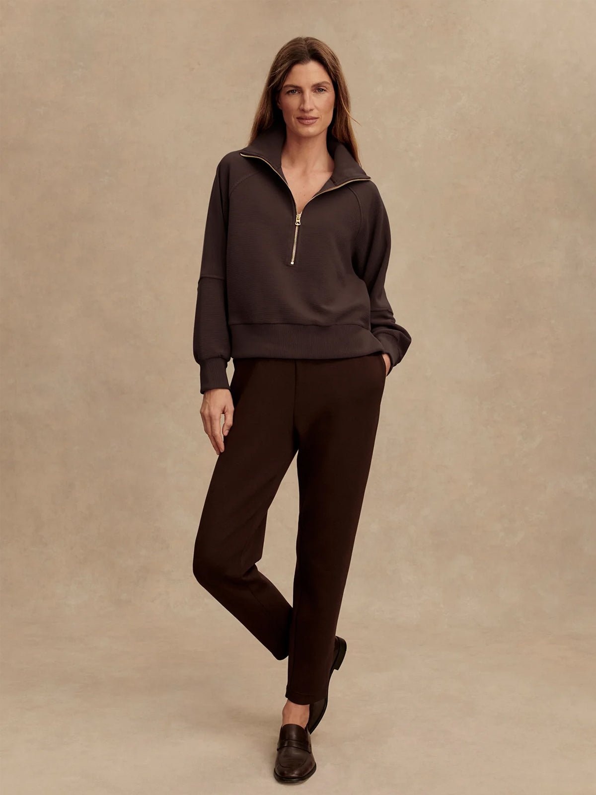 Varley Milano Half Zip Sweat Coffee Bean - Glebe Fashion