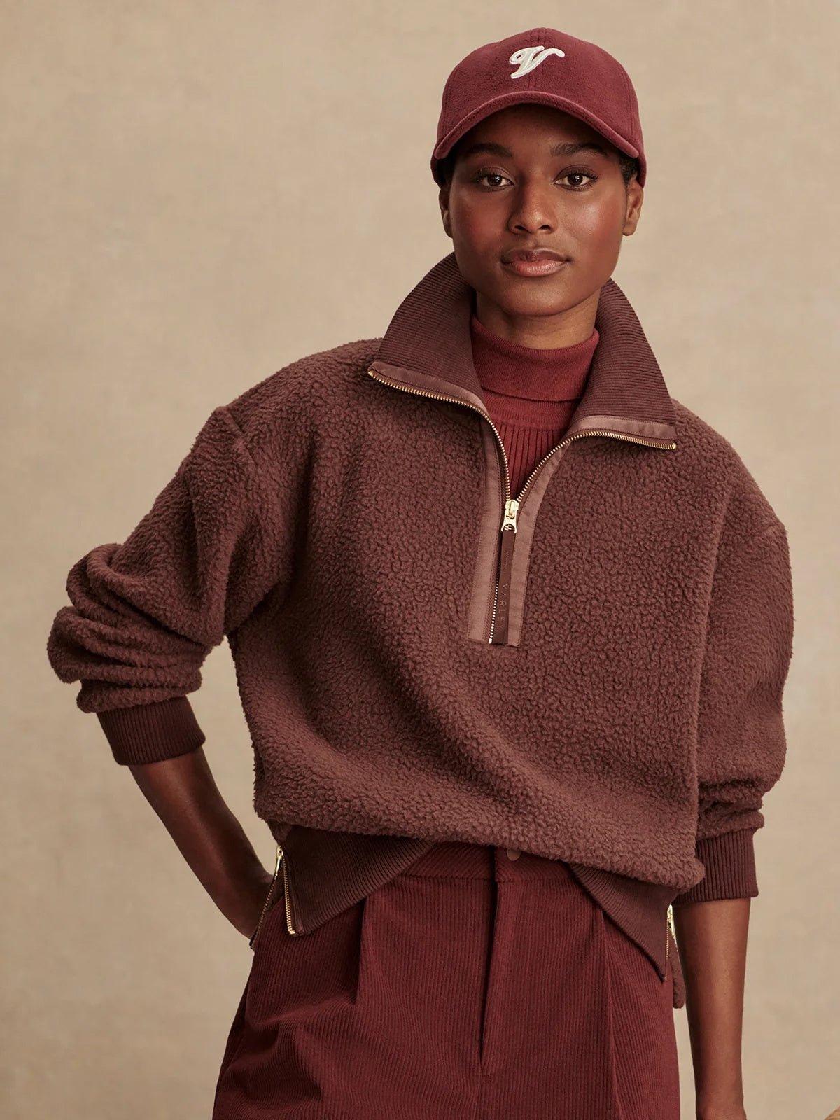Varley Roselle Half Zip Fleece Deep Mahogany - Glebe Fashion
