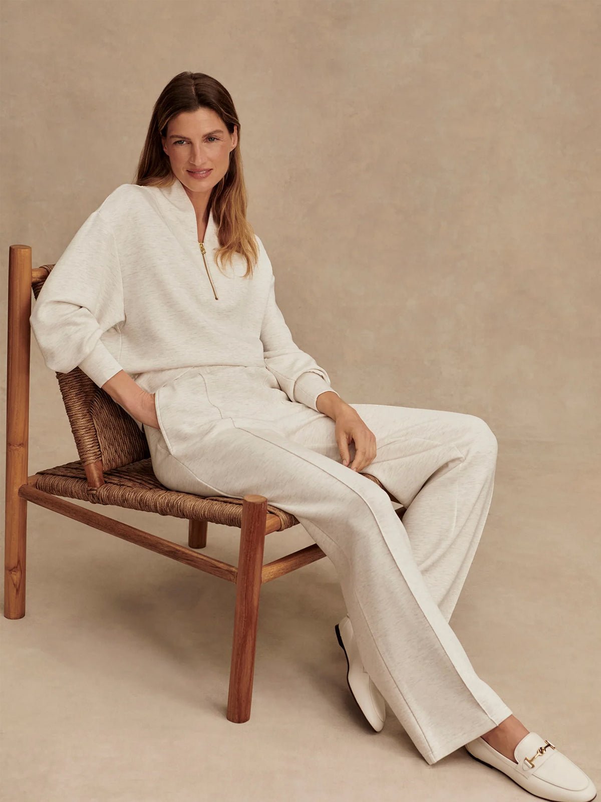 Varley The Wide Leg Pant 28 Ivory Marl - Glebe Fashion