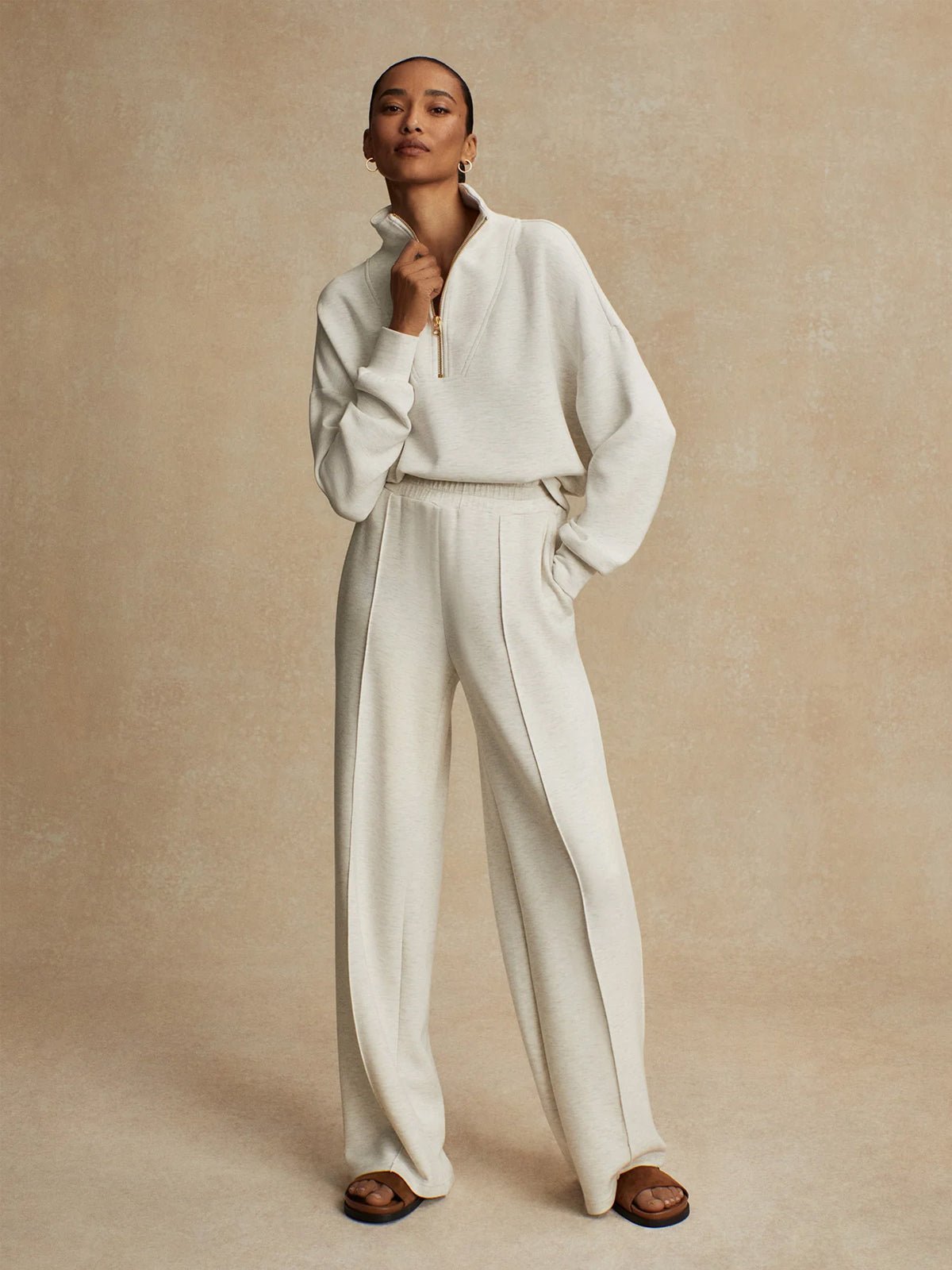 Varley The Wide Leg Pant 30 Ivory Marl - Glebe Fashion