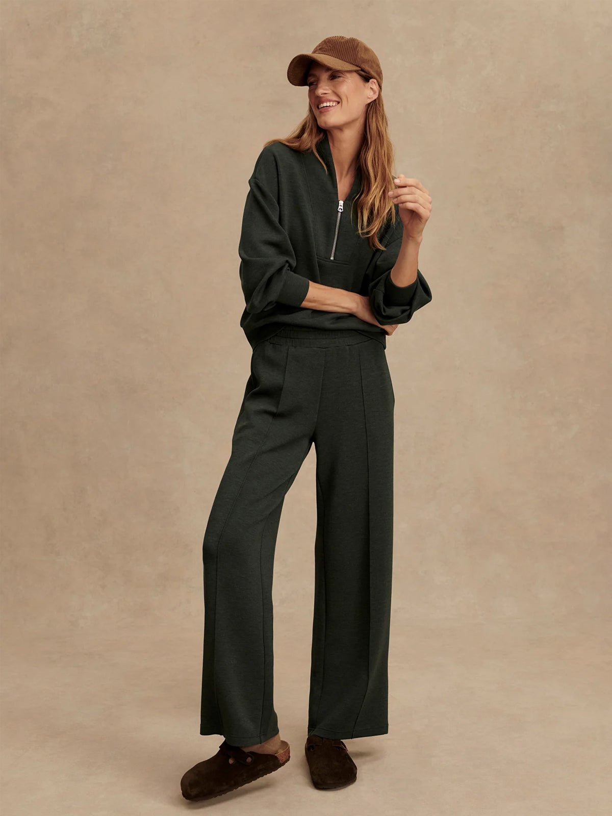 Varley The Wide Leg Pant Olive Marl - Glebe Fashion