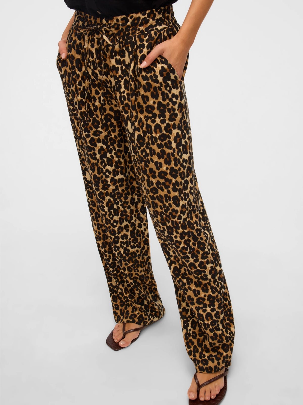 Vero Moda Wide Leg Linen Trousers Leopard - Glebe Fashion