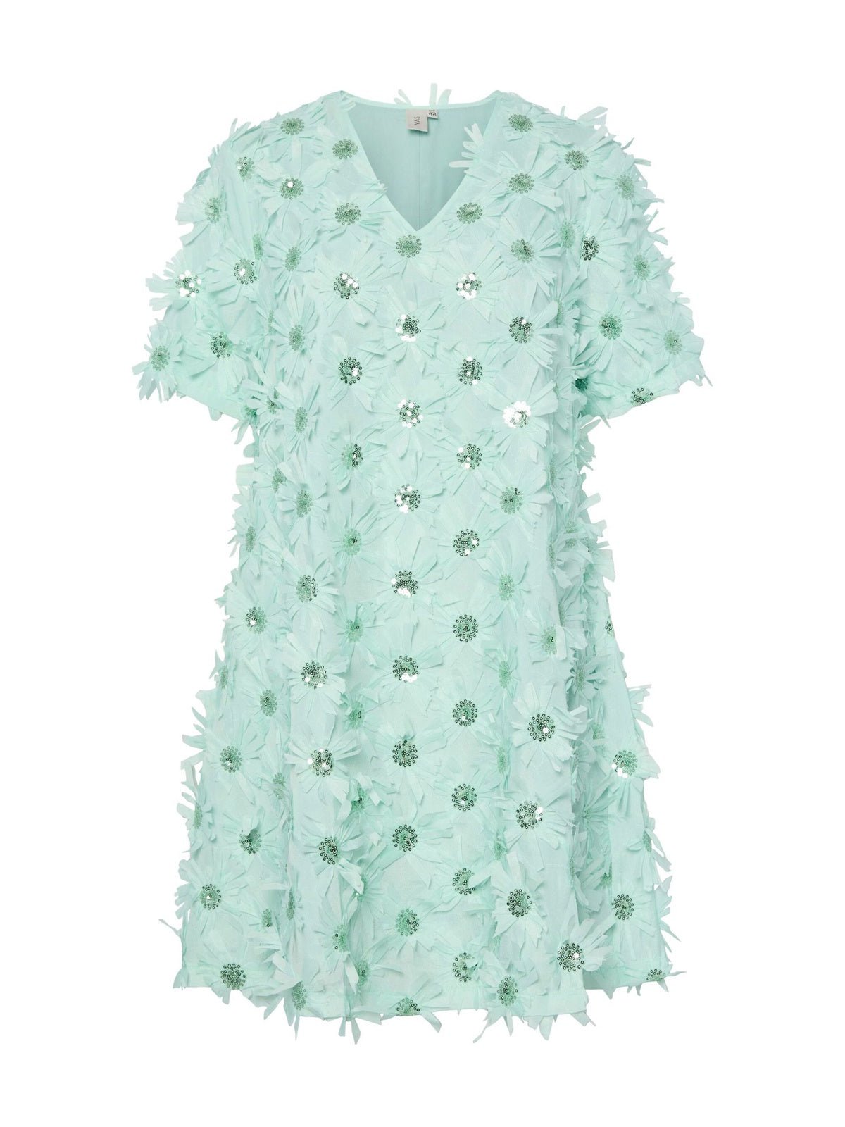 YAS Abelone V-Neck Mini Dress Mist Green - Glebe Fashion