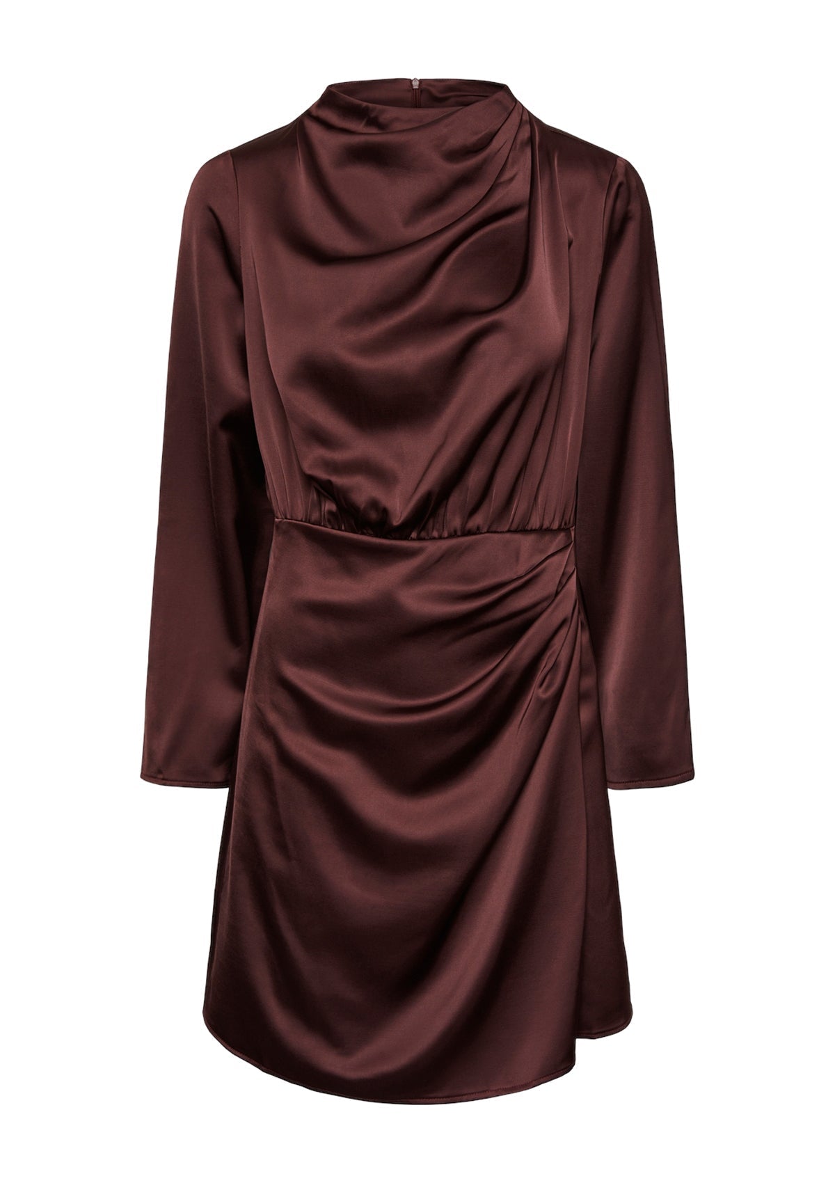 YAS Short Satin Drape Dress Chocolate - Glebe Fashion