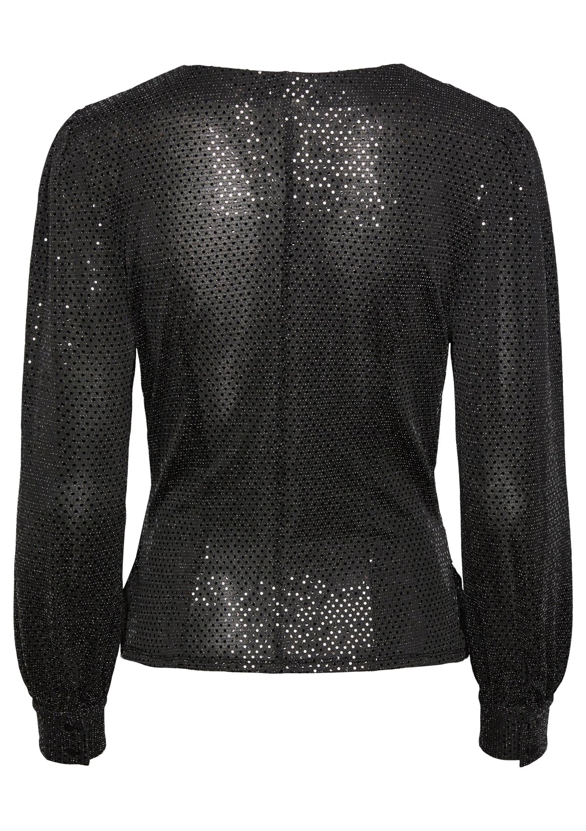 YAS Wrap Effect Black Sequin Blouse - Glebe Fashion