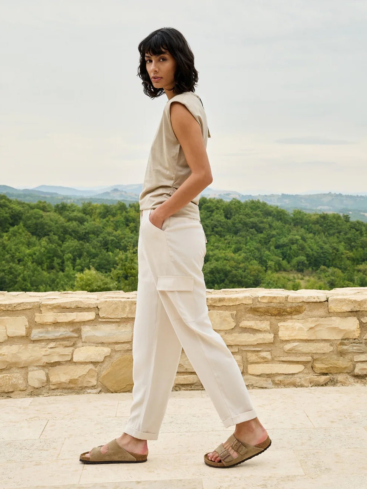 YAYA Cargo Trousers With Straight Legs & Pleats - Glebe Fashion